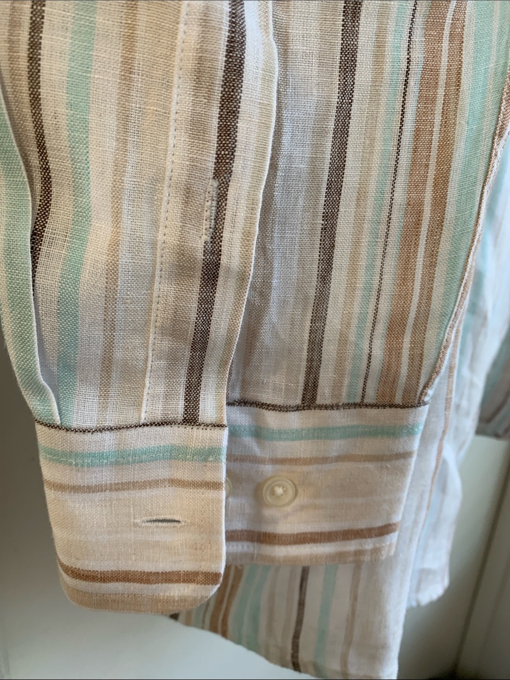 Linen Club Room Luxury Striped Linen Shirt in Mint & Beige XL - Picture 5 of 5
